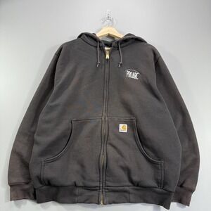 Carhartt Thermal Lined Mens XL Black Full Zip Hooded Workwear Embroidered Hoodie